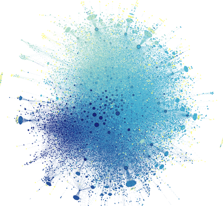 A rendering of a social graph in Scuttlebutt, with approximately 10 thousand nodes and 100 thousand edges